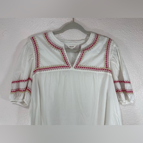 Per Una White Floral Embroidered Short Sleeve V-Neck Blouse Women’s 18 - Picture 2 of 12